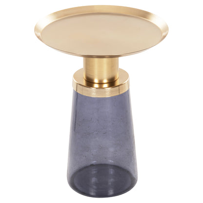 Side Table Ballin Hm9725 Blue Glass-metal In Gold Φ37,5x49,5hcm.