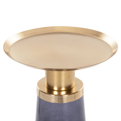 Side Table Ballin Hm9725 Blue Glass-metal In Gold Φ37,5x49,5hcm.