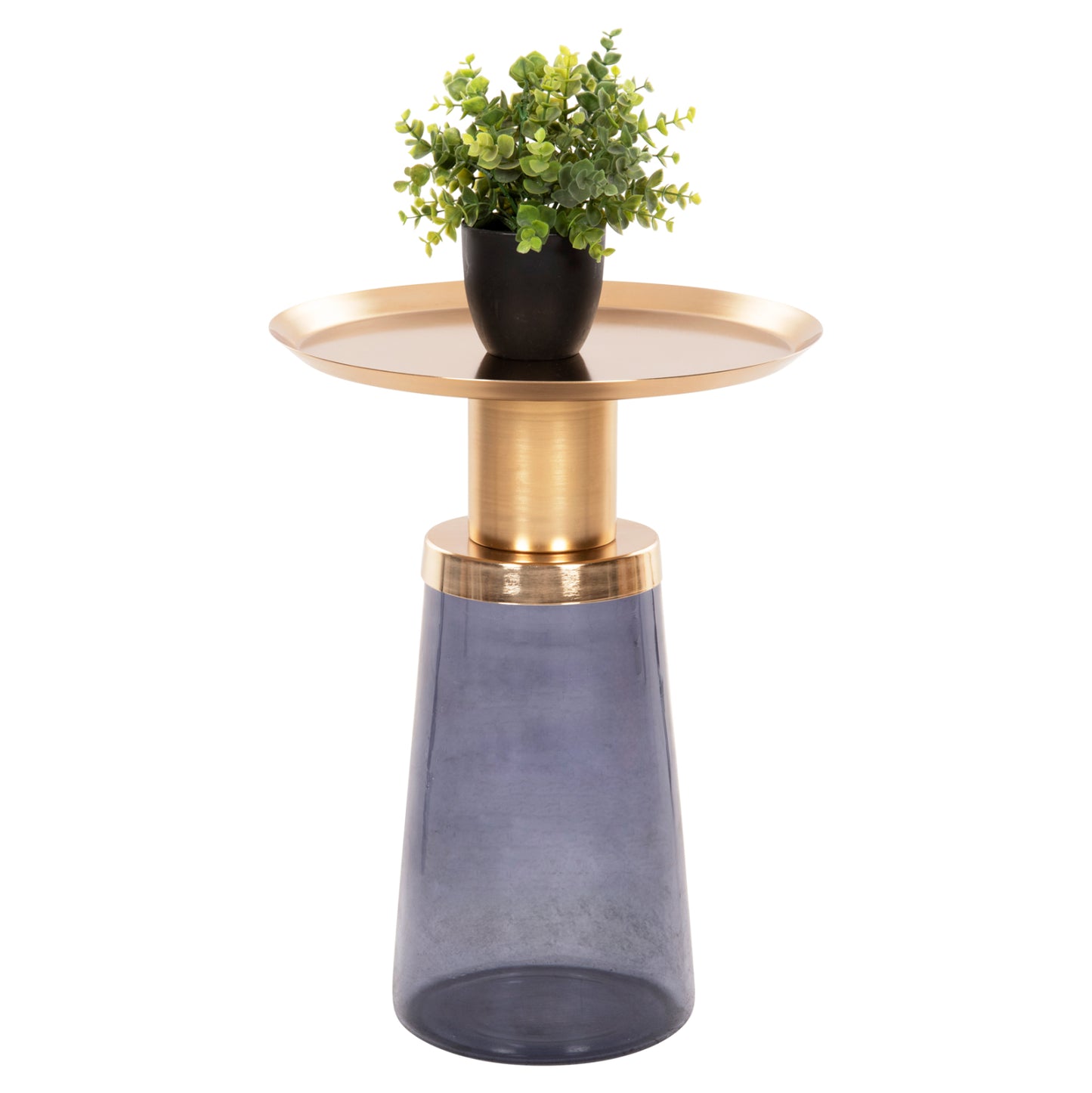Side Table Ballin Hm9725 Blue Glass-metal In Gold Φ37,5x49,5hcm.