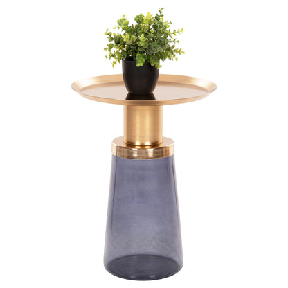 Side Table Ballin Hm9725 Blue Glass-metal In Gold Φ37,5x49,5hcm.
