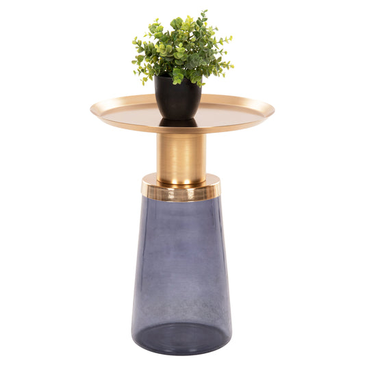 Side Table Ballin Hm9725 Blue Glass-metal In Gold Φ37,5x49,5hcm.