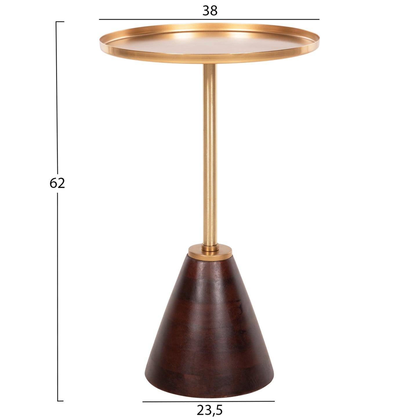 Side Table Round Kappur Hm9726 Mango Wood In Walnut Color-metal In Gold Φ38x62hcm.