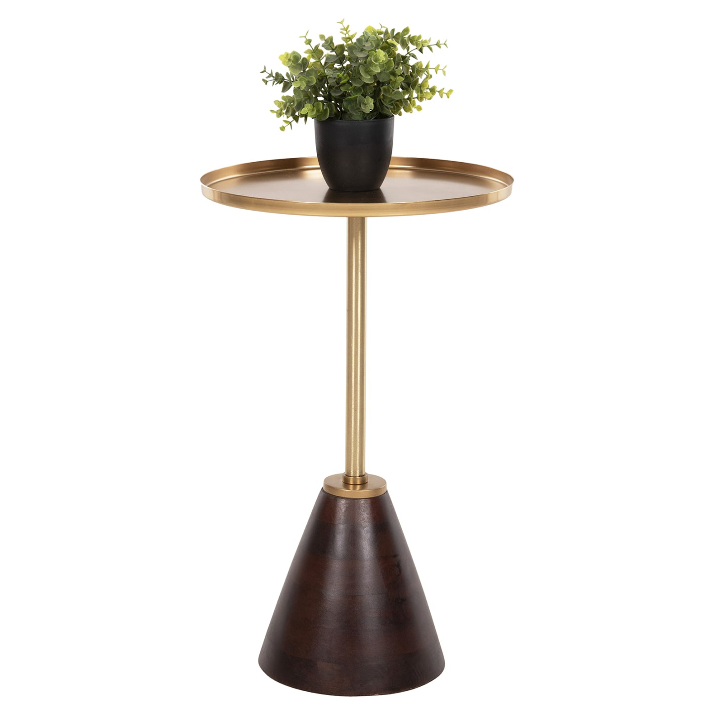 Side Table Round Kappur Hm9726 Mango Wood In Walnut Color-metal In Gold Φ38x62hcm.