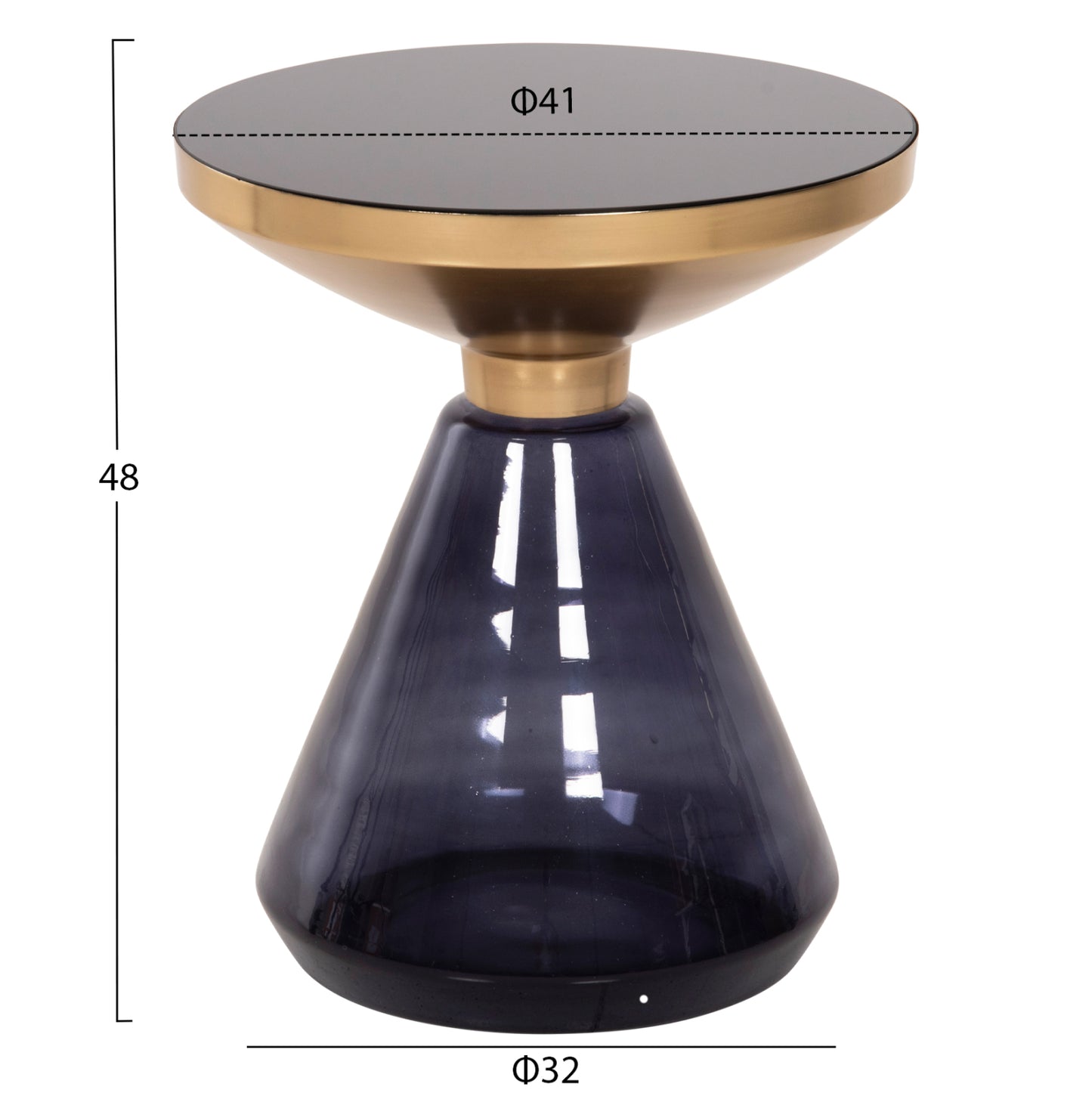 Side Table Demmy Hm9727 Black Glass Top & Purple Glass Base-metal In Gold "neck" Φ41x48hcm.