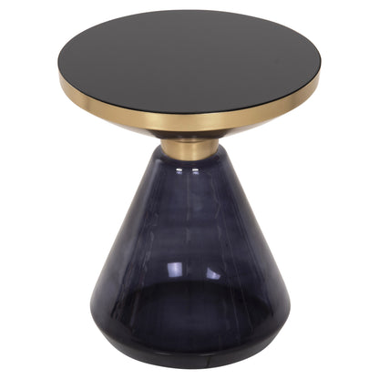 Side Table Demmy Hm9727 Black Glass Top & Purple Glass Base-metal In Gold "neck" Φ41x48hcm.