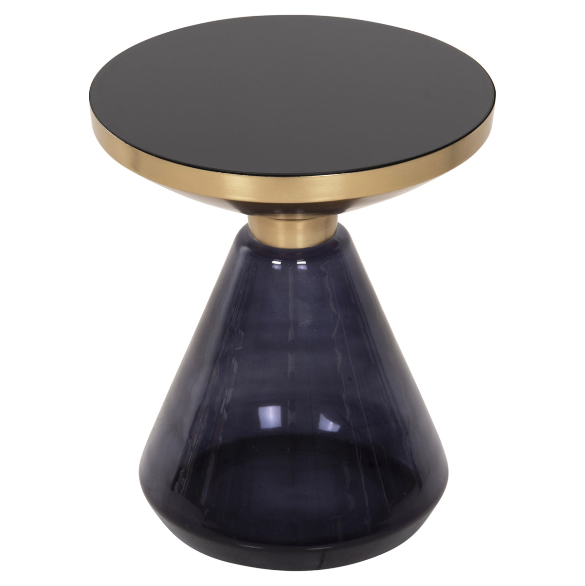 Side Table Demmy Hm9727 Black Glass Top & Purple Glass Base-metal In Gold "neck" Φ41x48hcm.