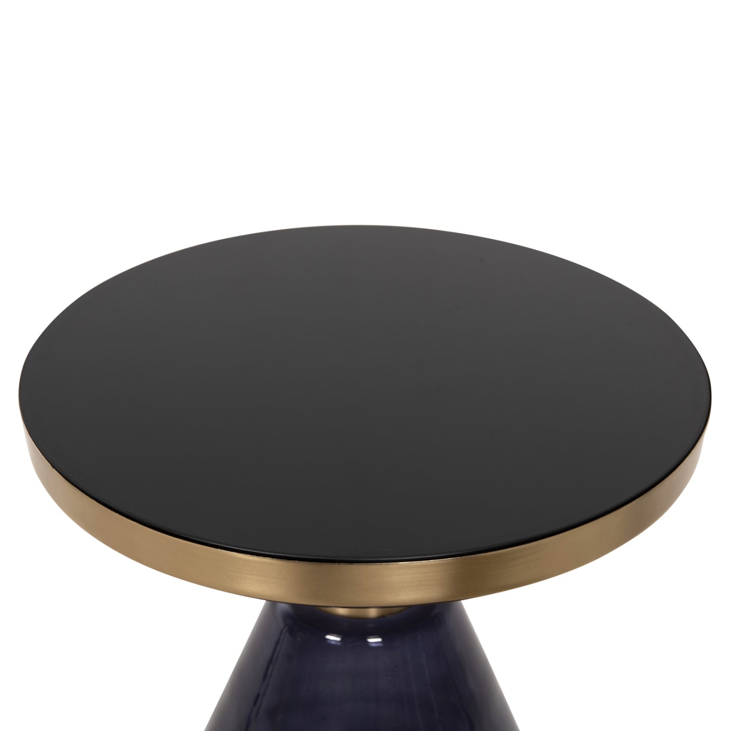 Side Table Demmy Hm9727 Black Glass Top & Purple Glass Base-metal In Gold "neck" Φ41x48hcm.