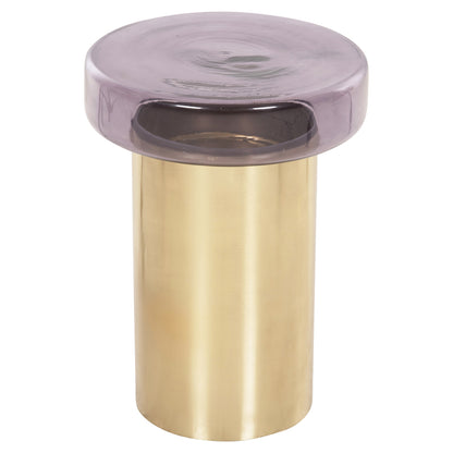 Side Table Round Carmo Hm9728 Purple Glass Top-gold Metal Base Φ39Χ54hcm.