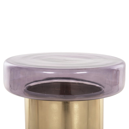 Side Table Round Carmo Hm9728 Purple Glass Top-gold Metal Base Φ39Χ54hcm.