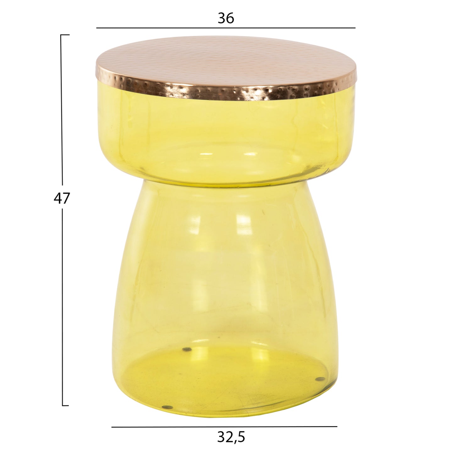 Side Table Rane Hm9731 Light Green Glass Base-metal Top In Gold Φ36x47hcm.
