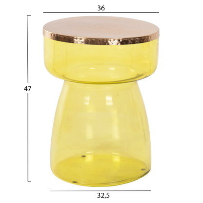 Side Table Rane Hm9731 Light Green Glass Base-metal Top In Gold Φ36x47hcm.