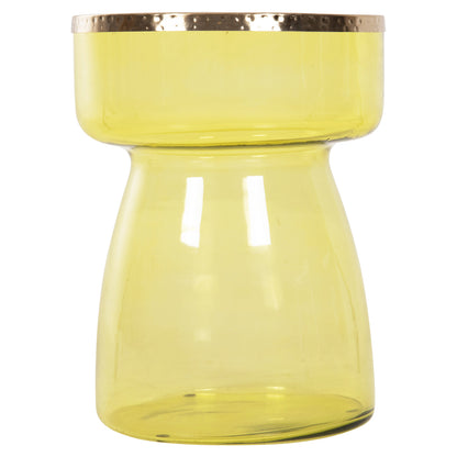 Side Table Rane Hm9731 Light Green Glass Base-metal Top In Gold Φ36x47hcm.