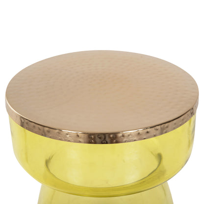 Side Table Rane Hm9731 Light Green Glass Base-metal Top In Gold Φ36x47hcm.