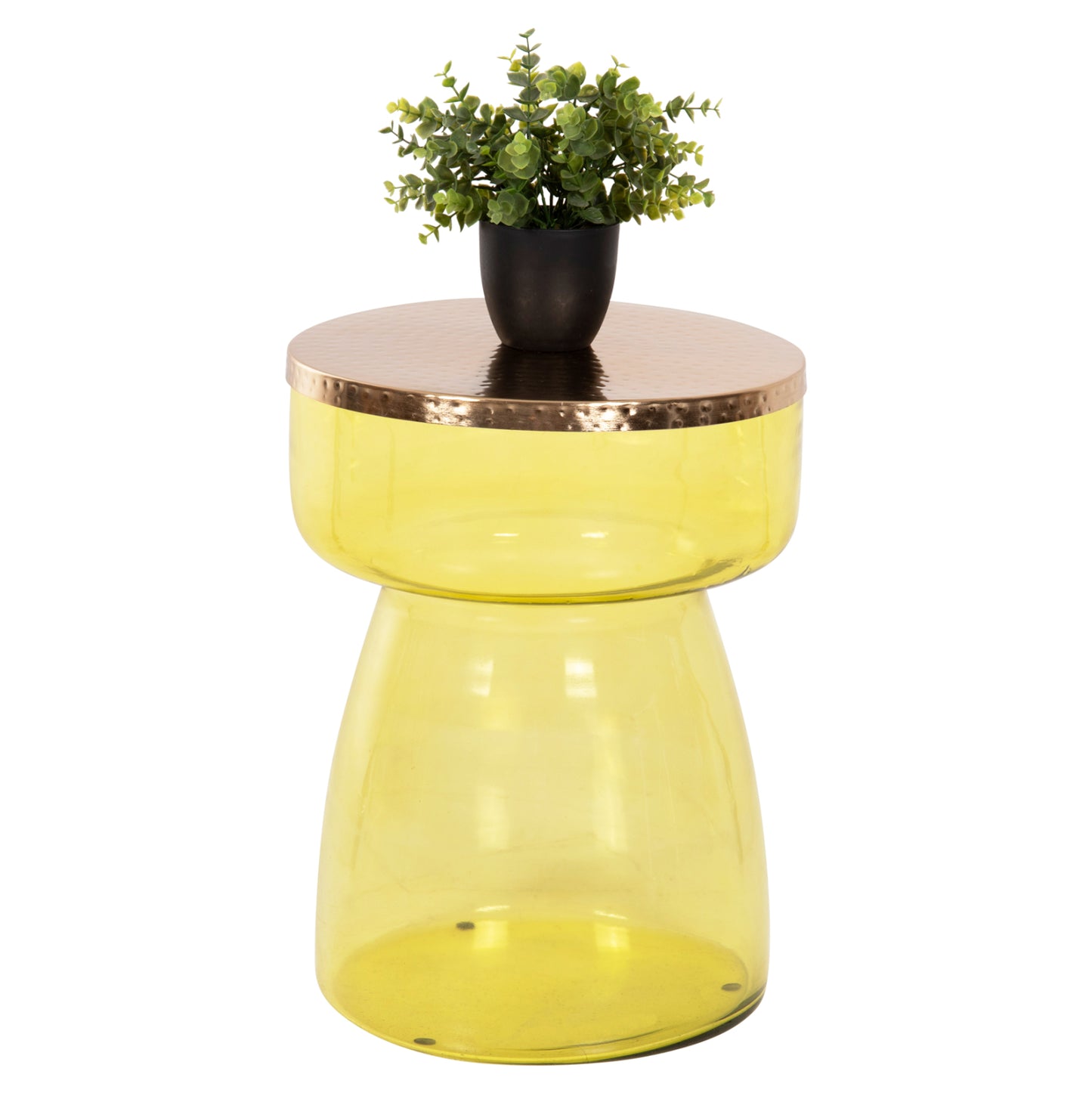 Side Table Rane Hm9731 Light Green Glass Base-metal Top In Gold Φ36x47hcm.