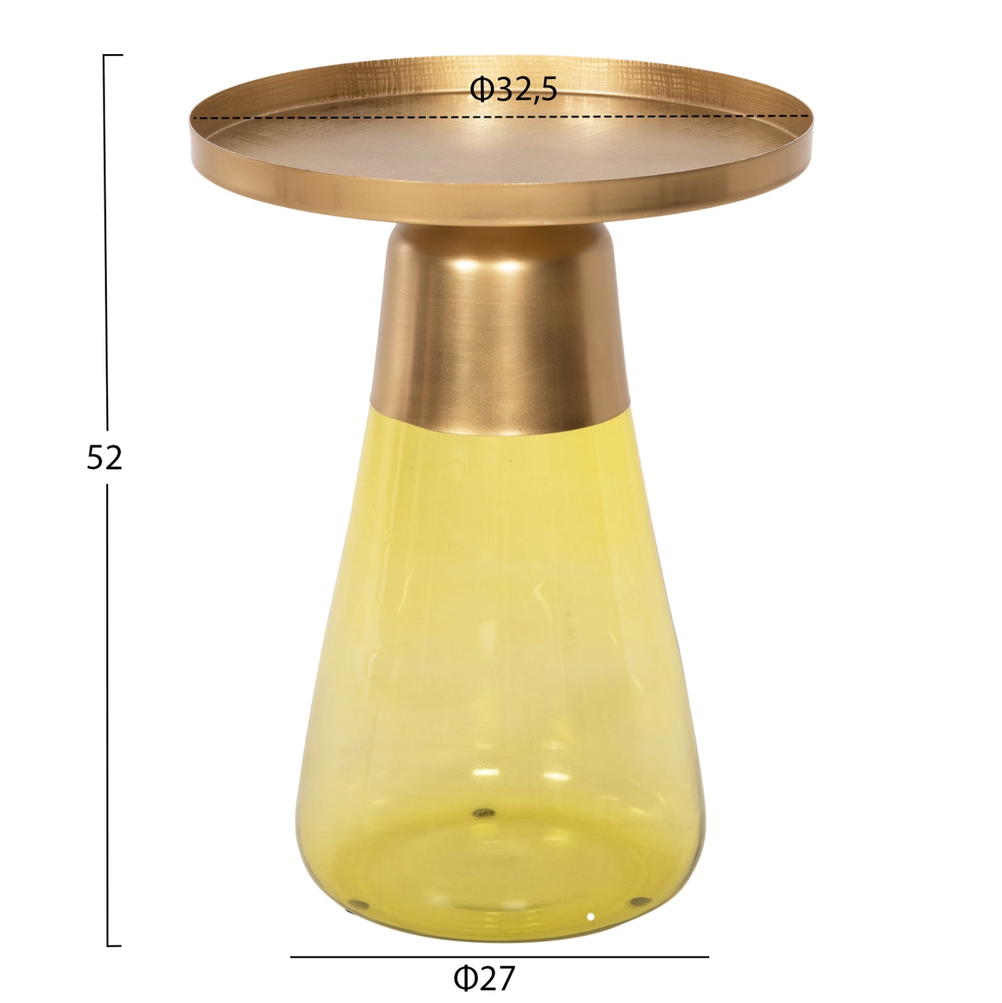 Side Table Valery Hm9732 Light Green Glass Base-metal Top In Gold Φ39,5x52hcm.