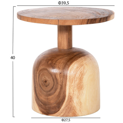 Side Table Round Pumbe-s Hm9892 Solid Suar Wood In Natural Color Φ39,5x40hcm.