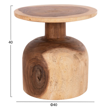 Side Table Round Pumbe-s Hm9892.11 Solid Suar Wood In Natural Color Φ40x40hcm.