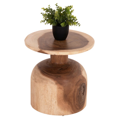 Side Table Round Pumbe-s Hm9892.11 Solid Suar Wood In Natural Color Φ40x40hcm.