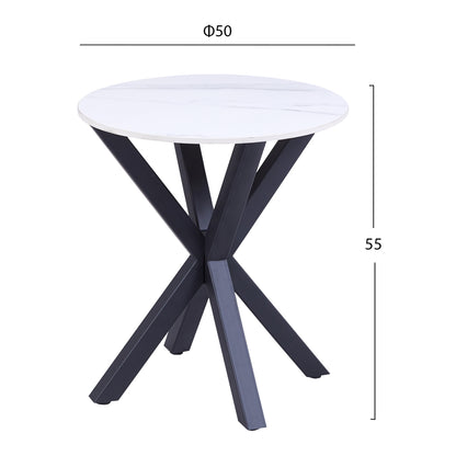 Side Table Round Hm9473.06 White Marble Top And Black Metal Legs Φ50x55hcm.
