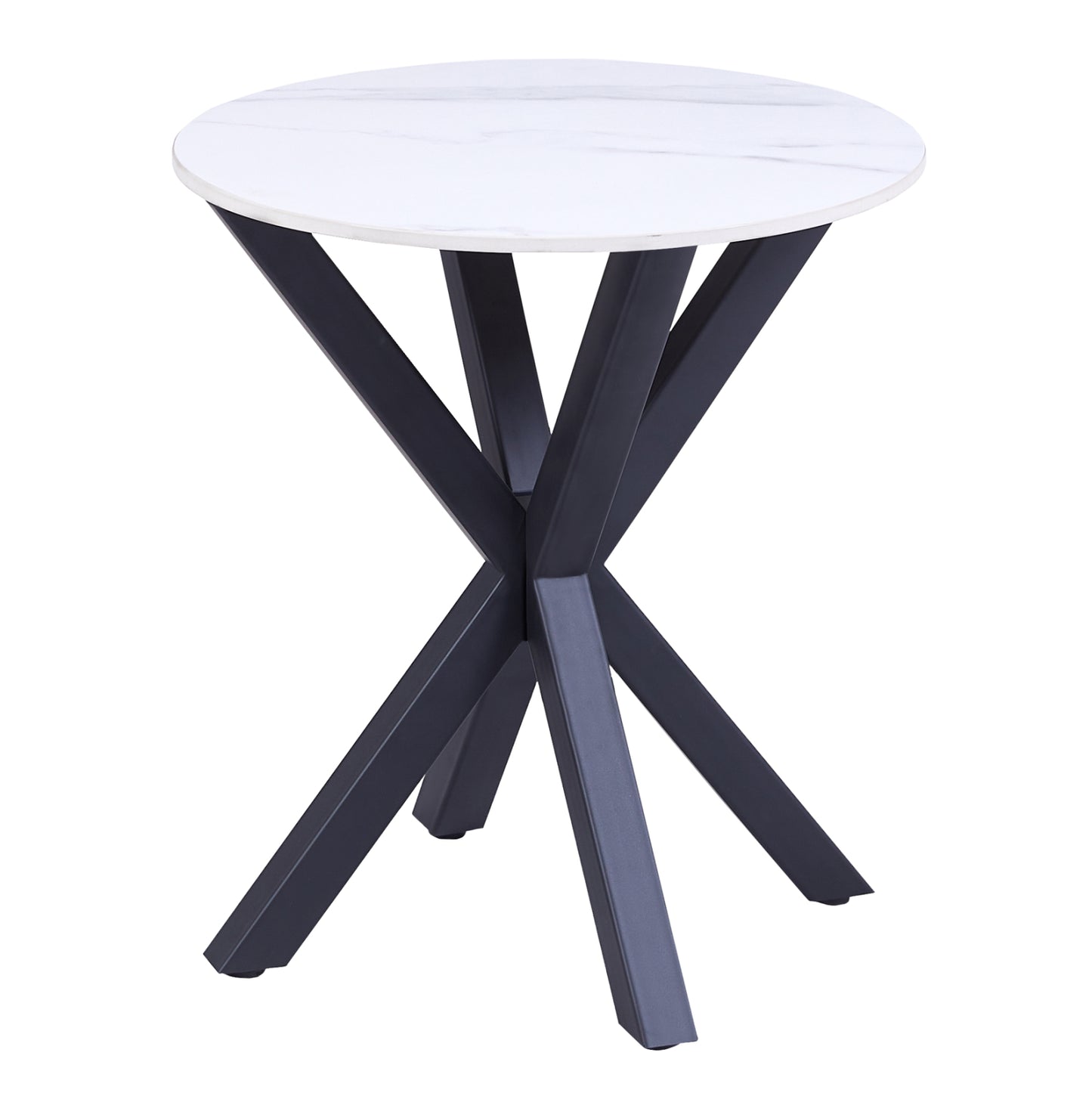 Side Table Round Hm9473.06 White Marble Top And Black Metal Legs Φ50x55hcm.