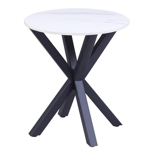 Side Table Round Hm9473.06 White Marble Top And Black Metal Legs Φ50x55hcm.