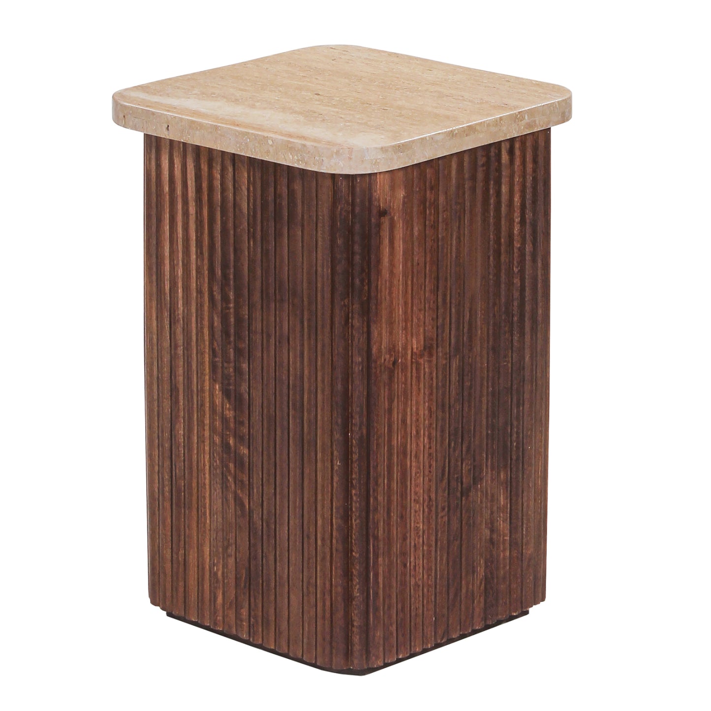 Side Table Square Gladys Hm9713 Solid Mango Wood-white Travertine 40x40x60hcm.