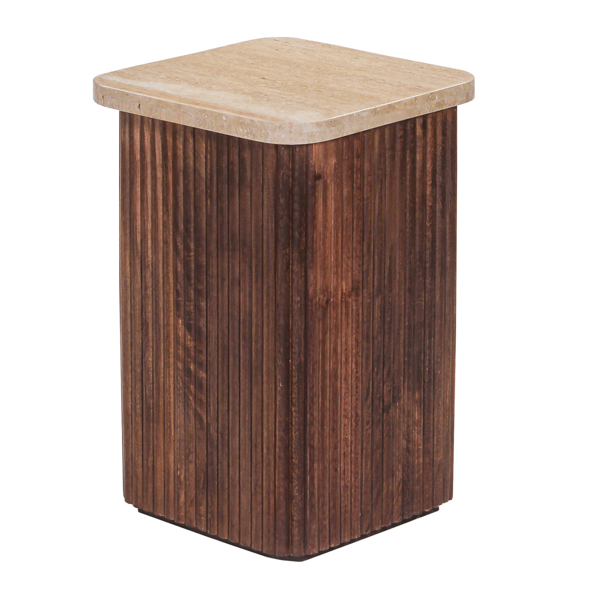 Side Table Square Gladys Hm9713 Solid Mango Wood-white Travertine 40x40x60hcm.