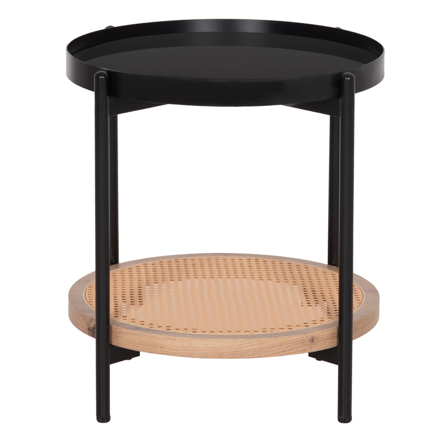 Side Table Seitz Hm18031 Glass Top-metal-rattan In Natural Φ50x56hcm.