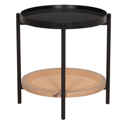 Side Table Seitz Hm18031 Glass Top-metal-rattan In Natural Φ50x56hcm.