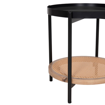 Side Table Seitz Hm18031 Glass Top-metal-rattan In Natural Φ50x56hcm.