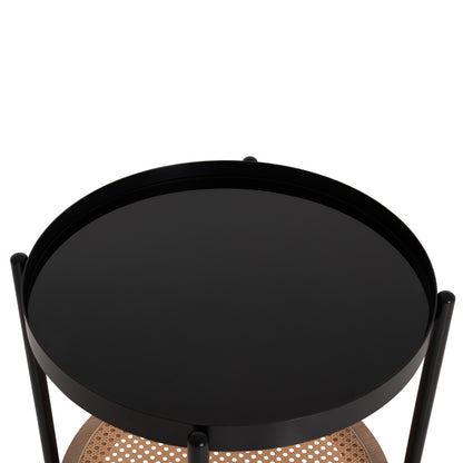 Side Table Seitz Hm18031 Glass Top-metal-rattan In Natural Φ50x56hcm.