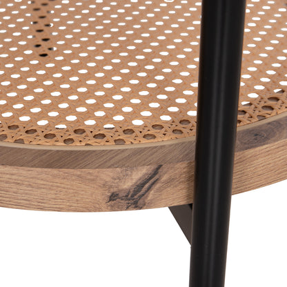 Side Table Seitz Hm18031 Glass Top-metal-rattan In Natural Φ50x56hcm.