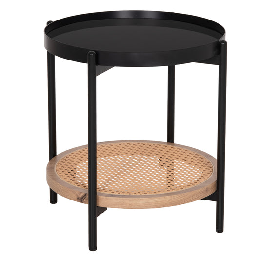 Side Table Seitz Hm18031 Glass Top-metal-rattan In Natural Φ50x56hcm.