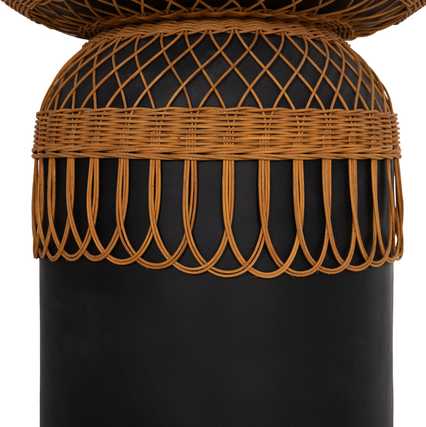 Side Table Round Prilep Hm18159.01 Fiber Cement In Black & Rattan--Φ60x76.5hcm.