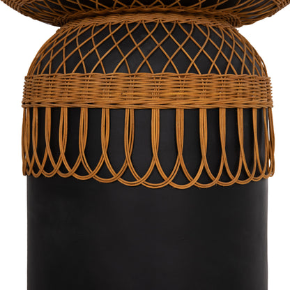 Side Table Round Prilep Hm18159.01 Fiber Cement In Black & Rattan--Φ60x76.5hcm.