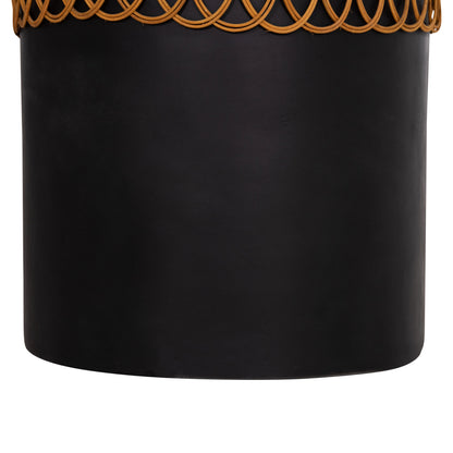 Side Table Round Prilep Hm18159.01 Fiber Cement In Black & Rattan--Φ60x76.5hcm.
