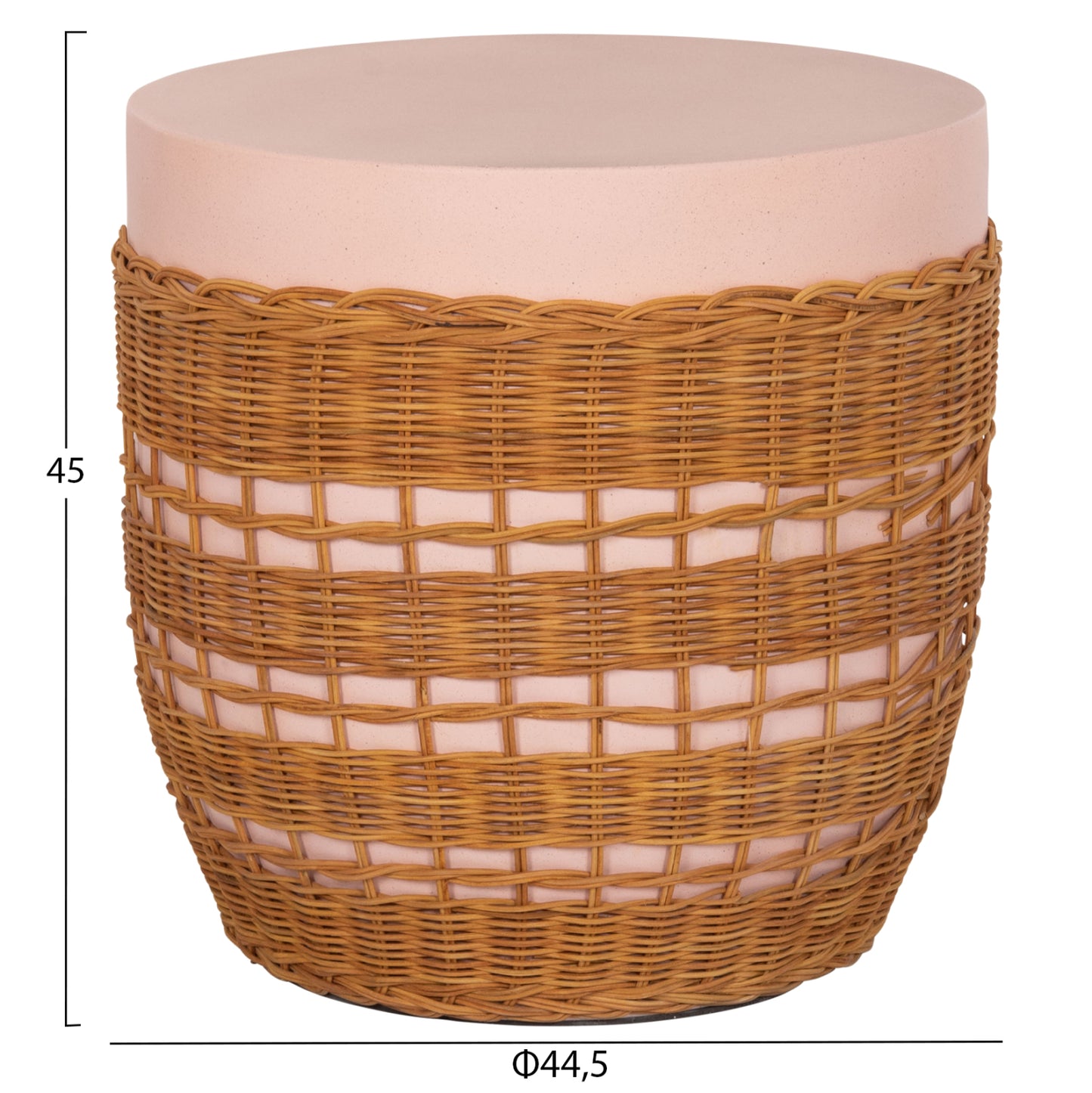 Side Table Round Vilhena Hm18166 Fiber Cement Pink--natural Rattan Φ44.5x45hcm.