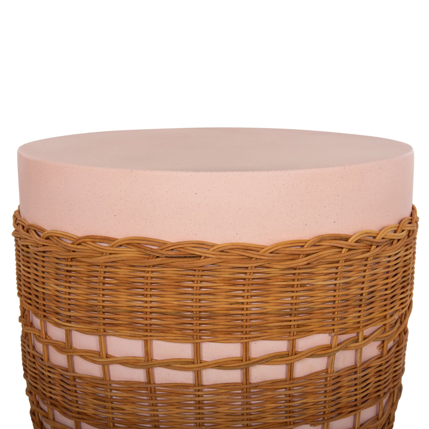 Side Table Round Vilhena Hm18166 Fiber Cement Pink--natural Rattan Φ44.5x45hcm.