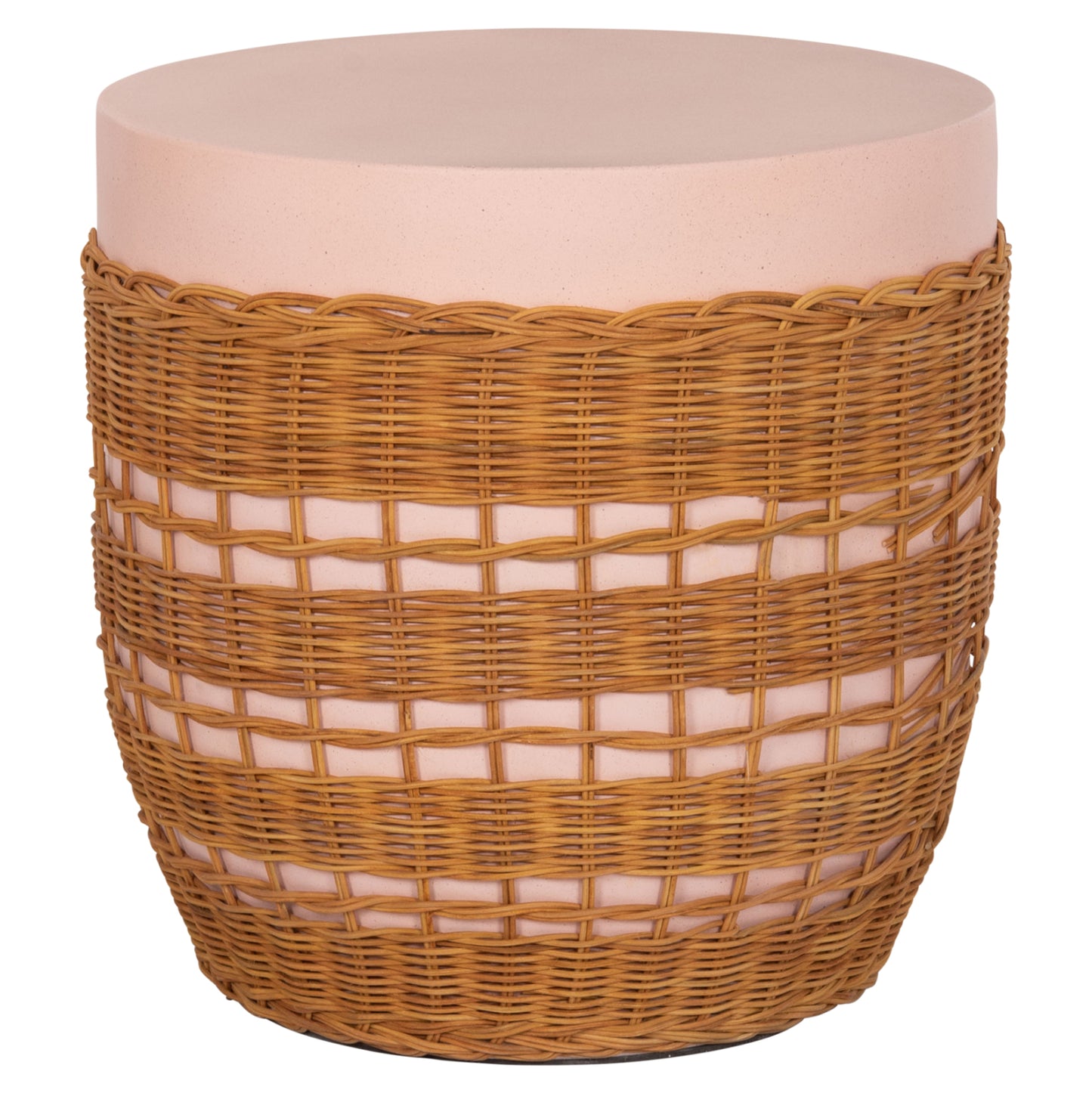 Side Table Round Vilhena Hm18166 Fiber Cement Pink--natural Rattan Φ44.5x45hcm.