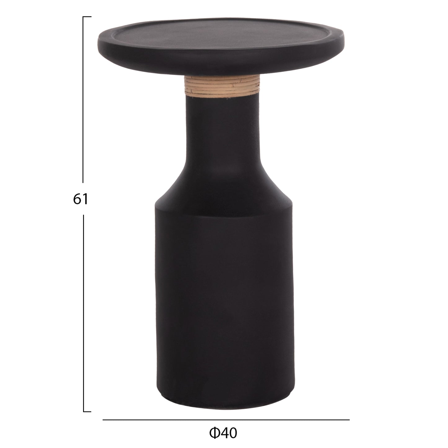 Side Table Tred(t) Hm18169.01 Fiber Cement In Black-natural Rattan--Φ40x61hcm.