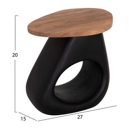 Side Table Aida Hm4692.01 Fiber Cement In Black--teak Wood Top 47x60x59hcm.
