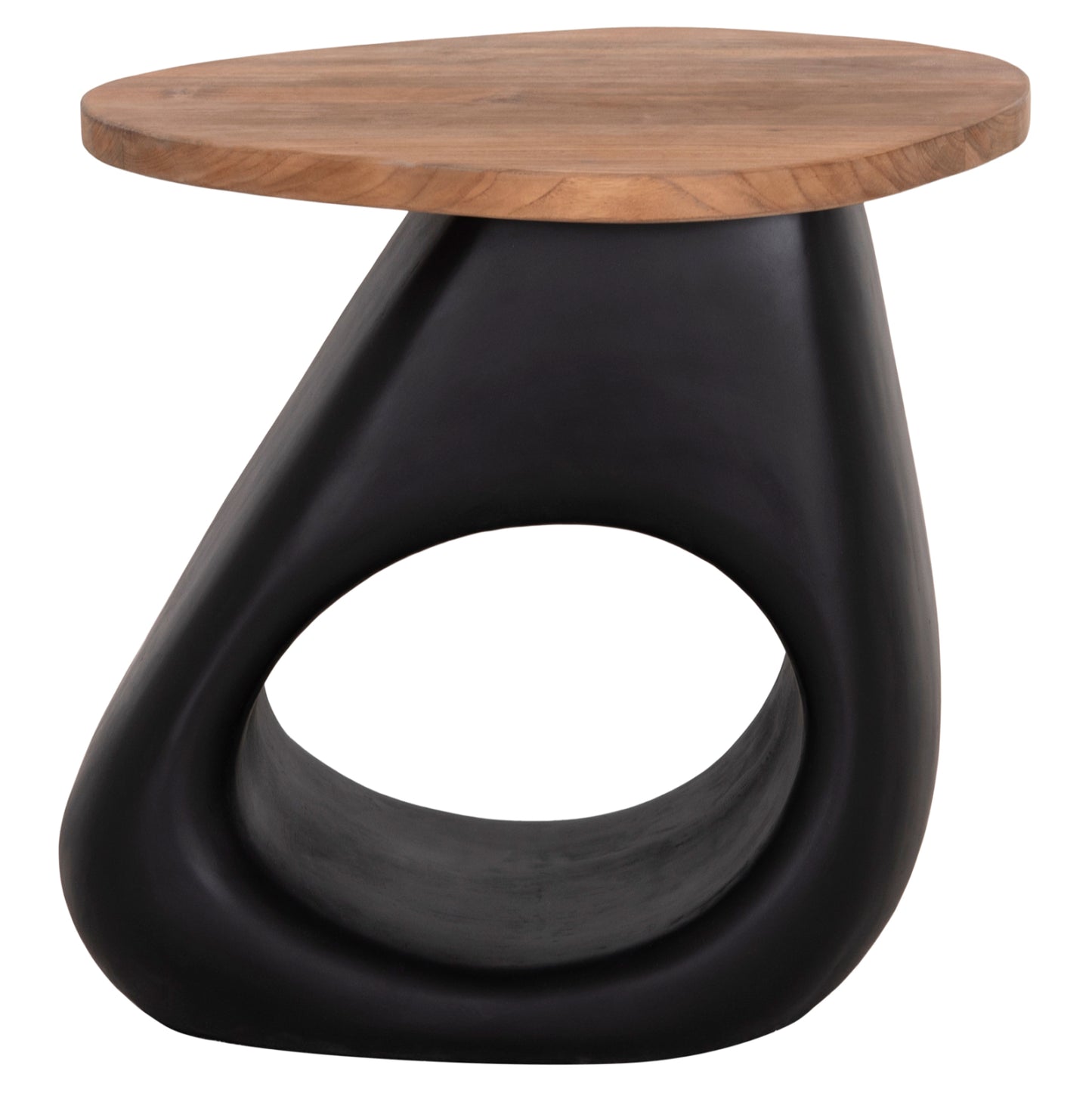Side Table Aida Hm4692.01 Fiber Cement In Black--teak Wood Top 47x60x59hcm.