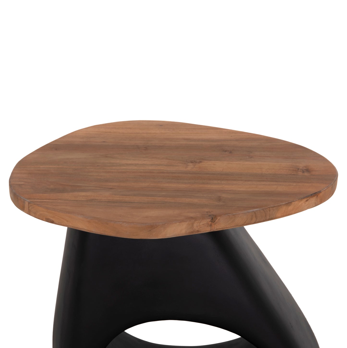 Side Table Aida Hm4692.01 Fiber Cement In Black--teak Wood Top 47x60x59hcm.