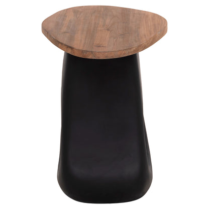 Side Table Aida Hm4692.01 Fiber Cement In Black--teak Wood Top 47x60x59hcm.