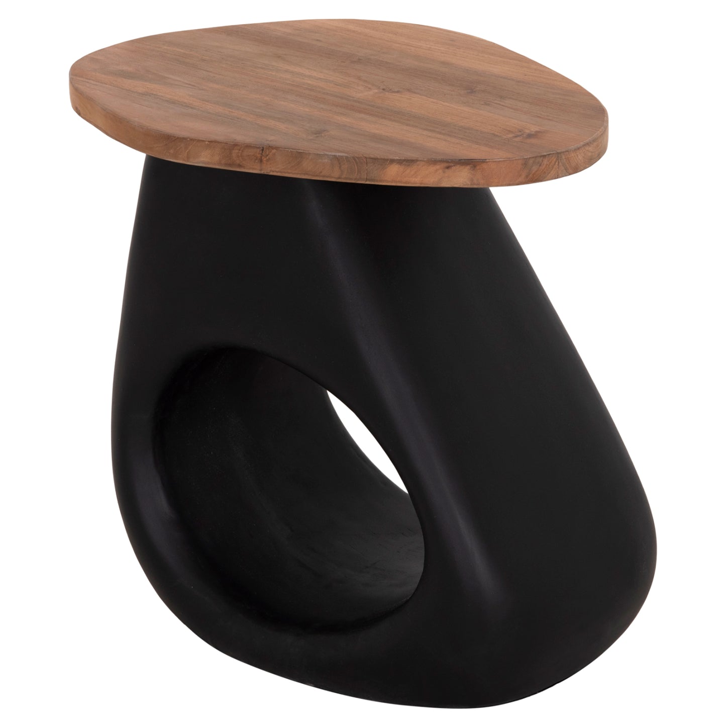Side Table Aida Hm4692.01 Fiber Cement In Black--teak Wood Top 47x60x59hcm.