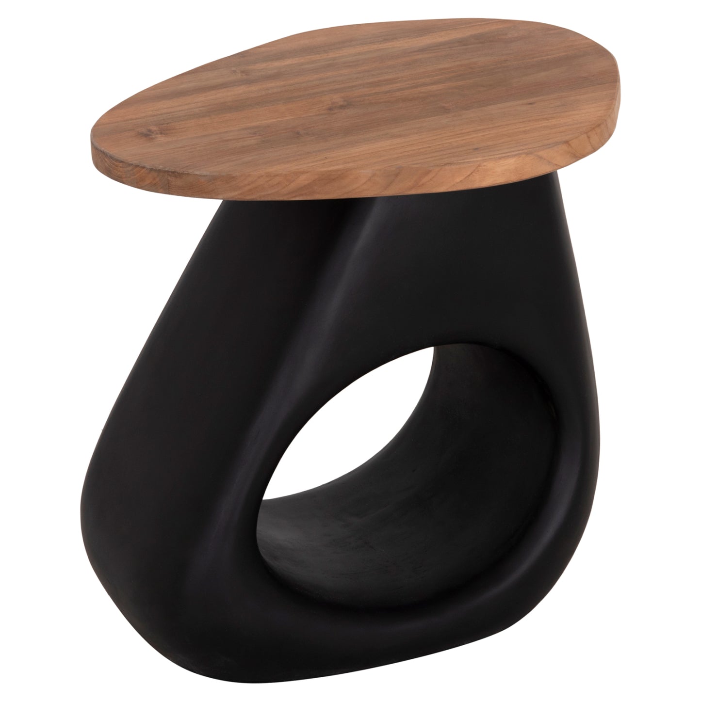 Side Table Aida Hm4692.01 Fiber Cement In Black--teak Wood Top 47x60x59hcm.