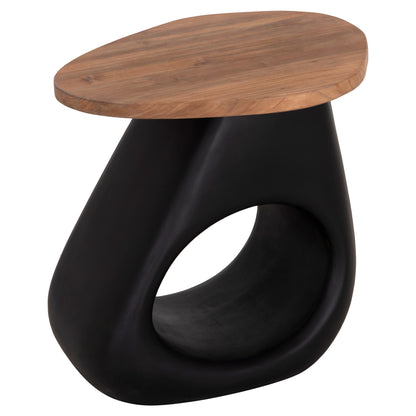 Side Table Aida Hm4692.01 Fiber Cement In Black--teak Wood Top 47x60x59hcm.