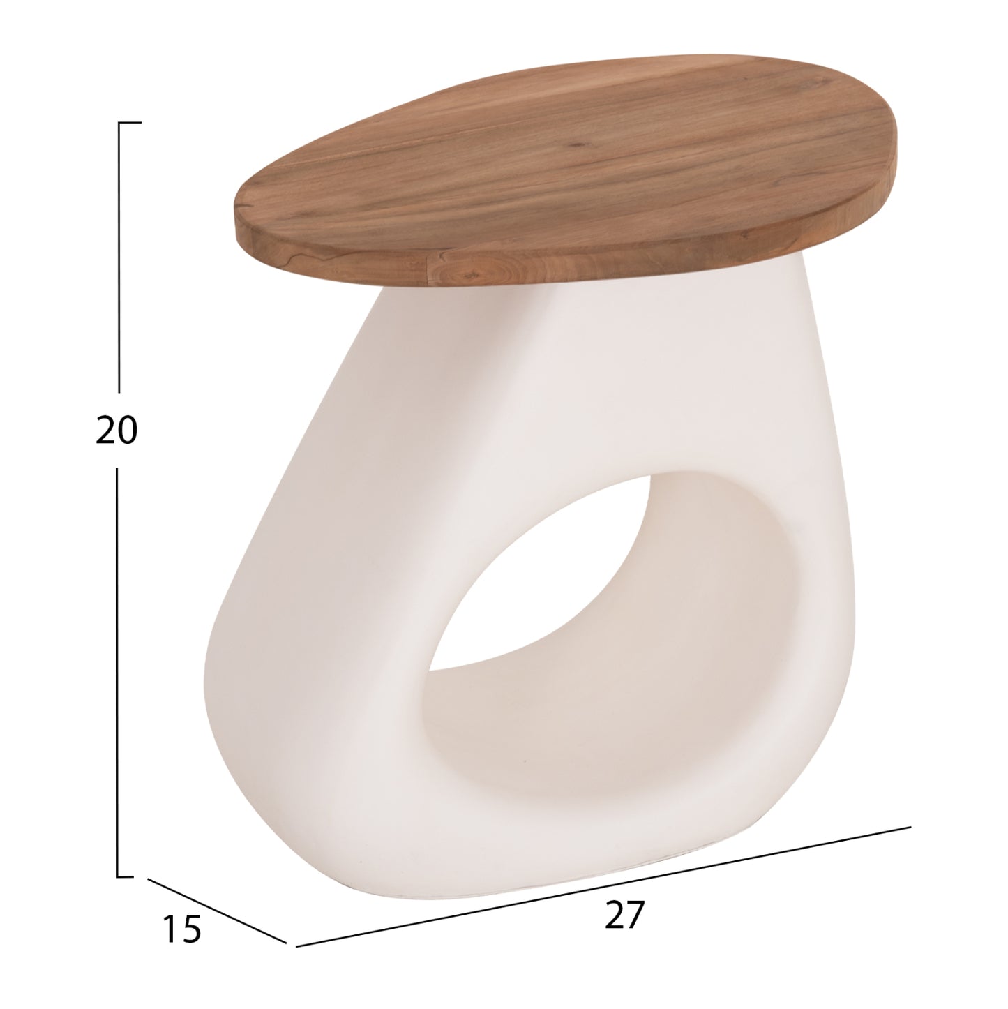 Side Table Aida Hm4692.02 Fiber Cement In White--teak Wood Top 47x60x59hcm.