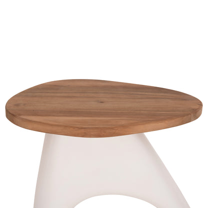 Side Table Aida Hm4692.02 Fiber Cement In White--teak Wood Top 47x60x59hcm.