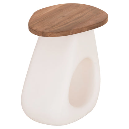 Side Table Aida Hm4692.02 Fiber Cement In White--teak Wood Top 47x60x59hcm.